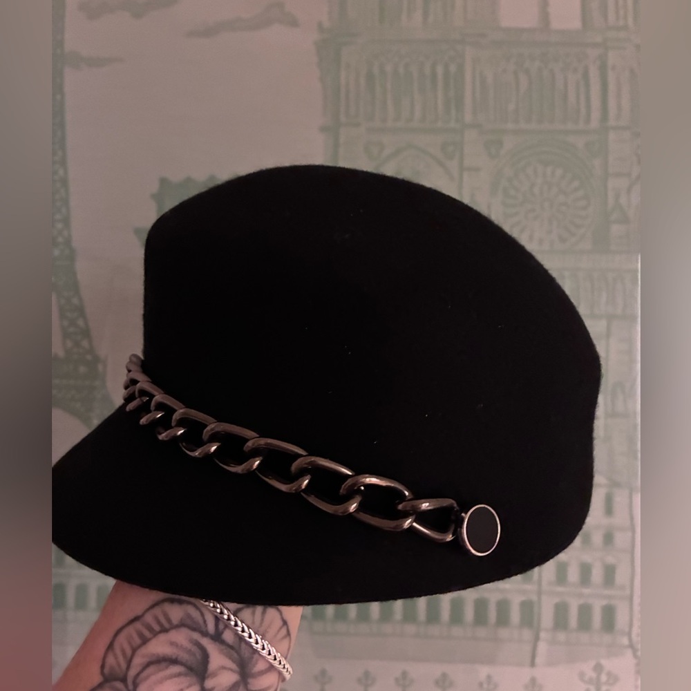 Saks Fifth Avenue Black Wool Chain Trim Bucket Hat - Picture 4 of 8